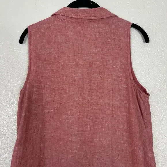 Garnet Hill Shirt Dress Women 10 Petite Classic Linen Flax Poppy Red Chambray - Picture 8 of 13